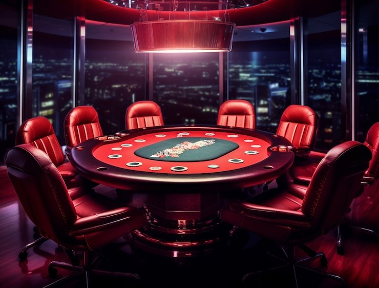 Ilustrasi permainan table games klasik seperti blackjack dan poker di kasino